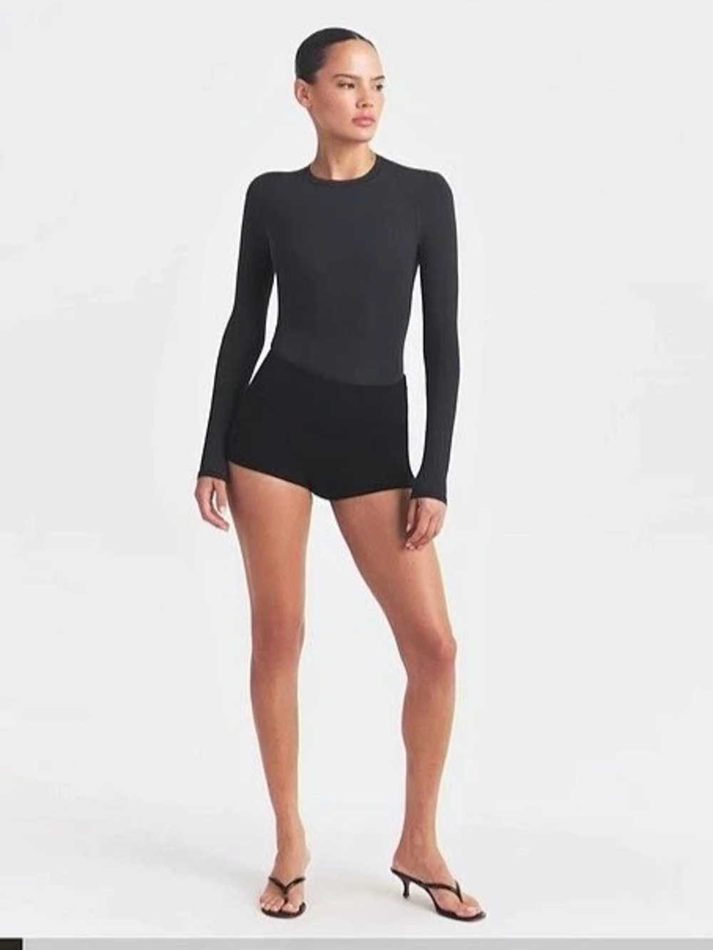 SKIMS Fits Everybody Long Sleeve Crew Neck Bodysuit Black XS
